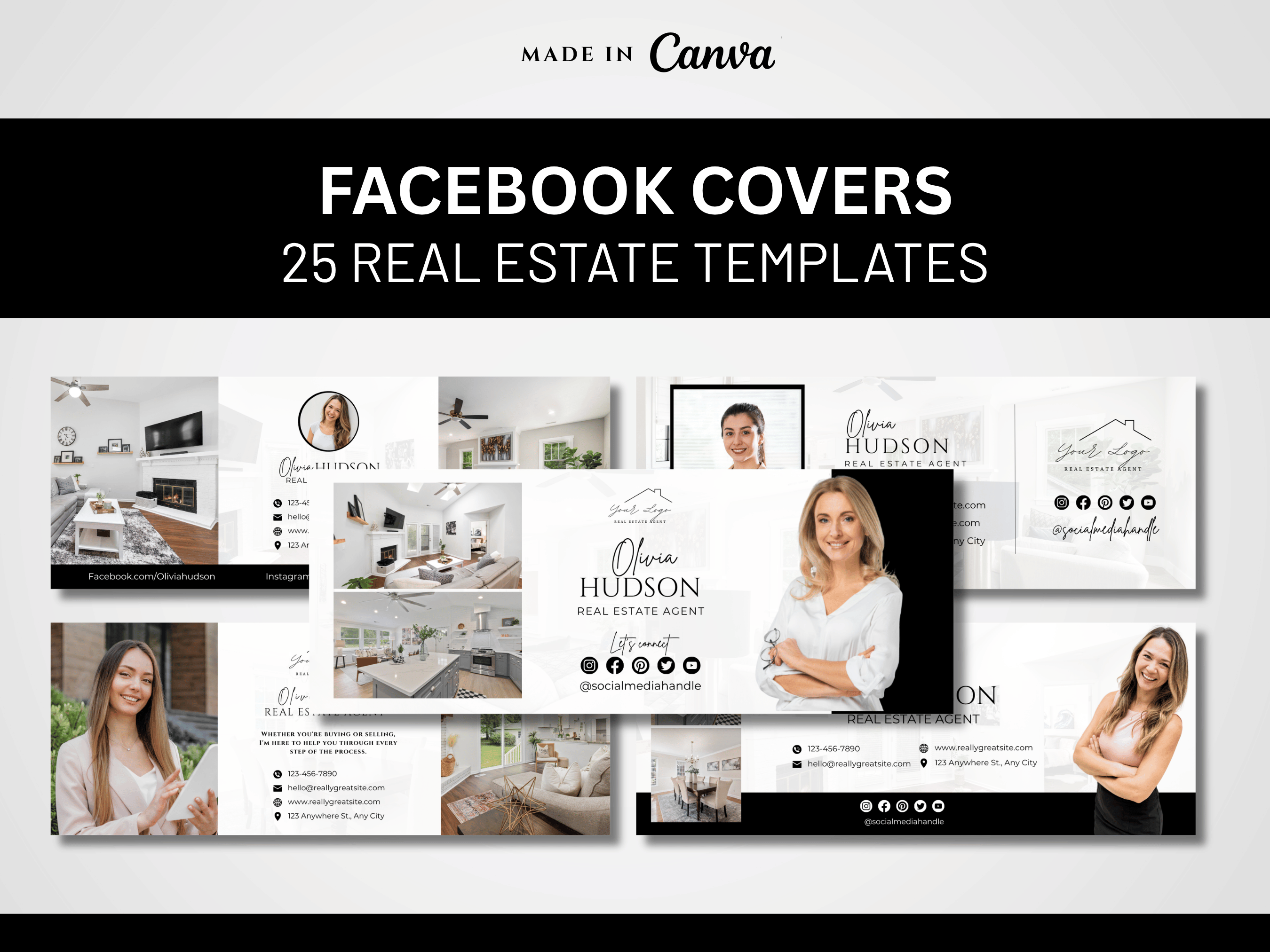 Realtor Facebook Cover Templates Black and White