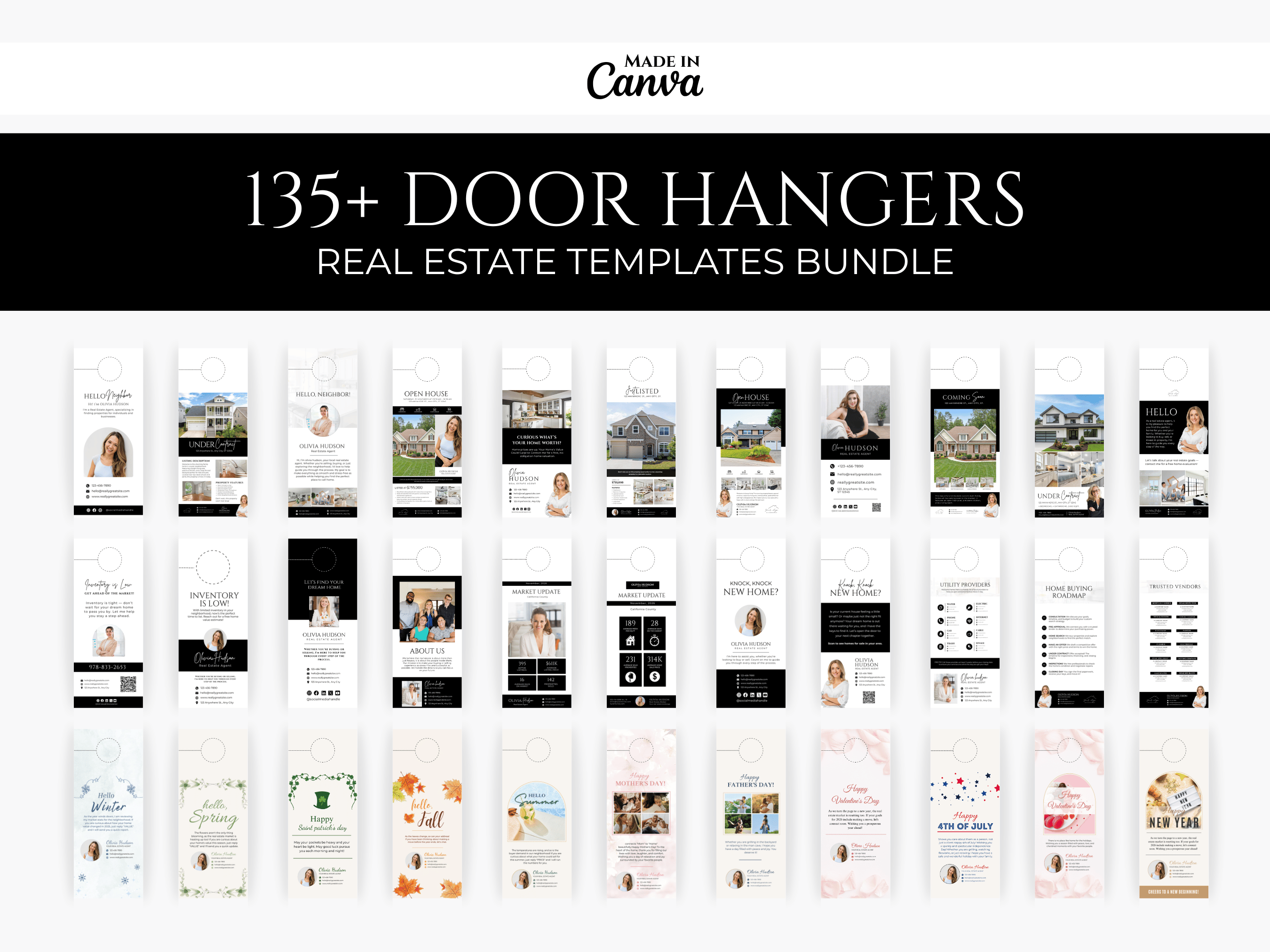 135+ Real Estate Door Hanger Bundle | Door Hanger Templates Bundle | Real Estate Farming | Realtor Door Hangers | Canva Template