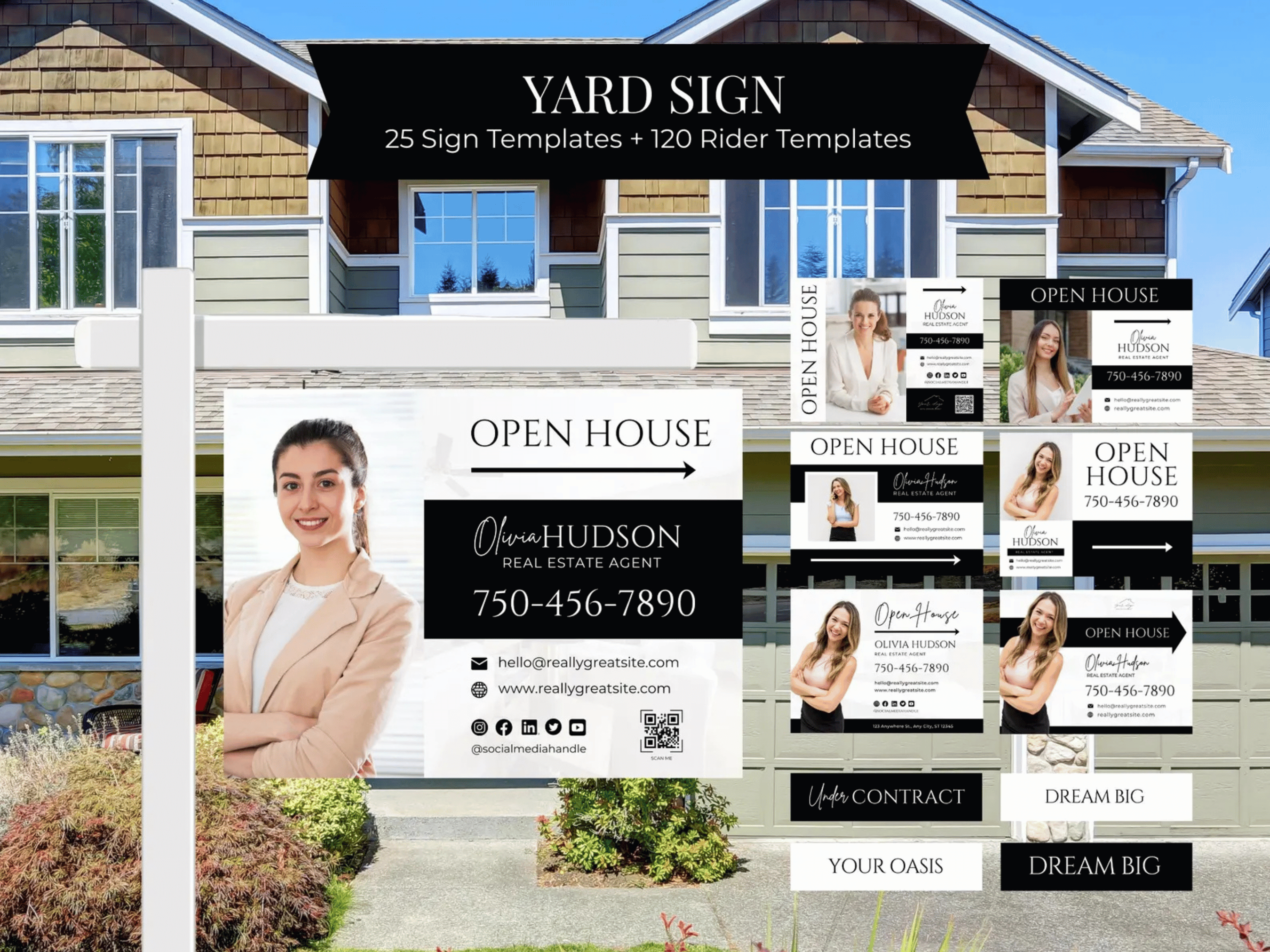 25 Open House Landscape Yard Signs + 120 Sign Riders