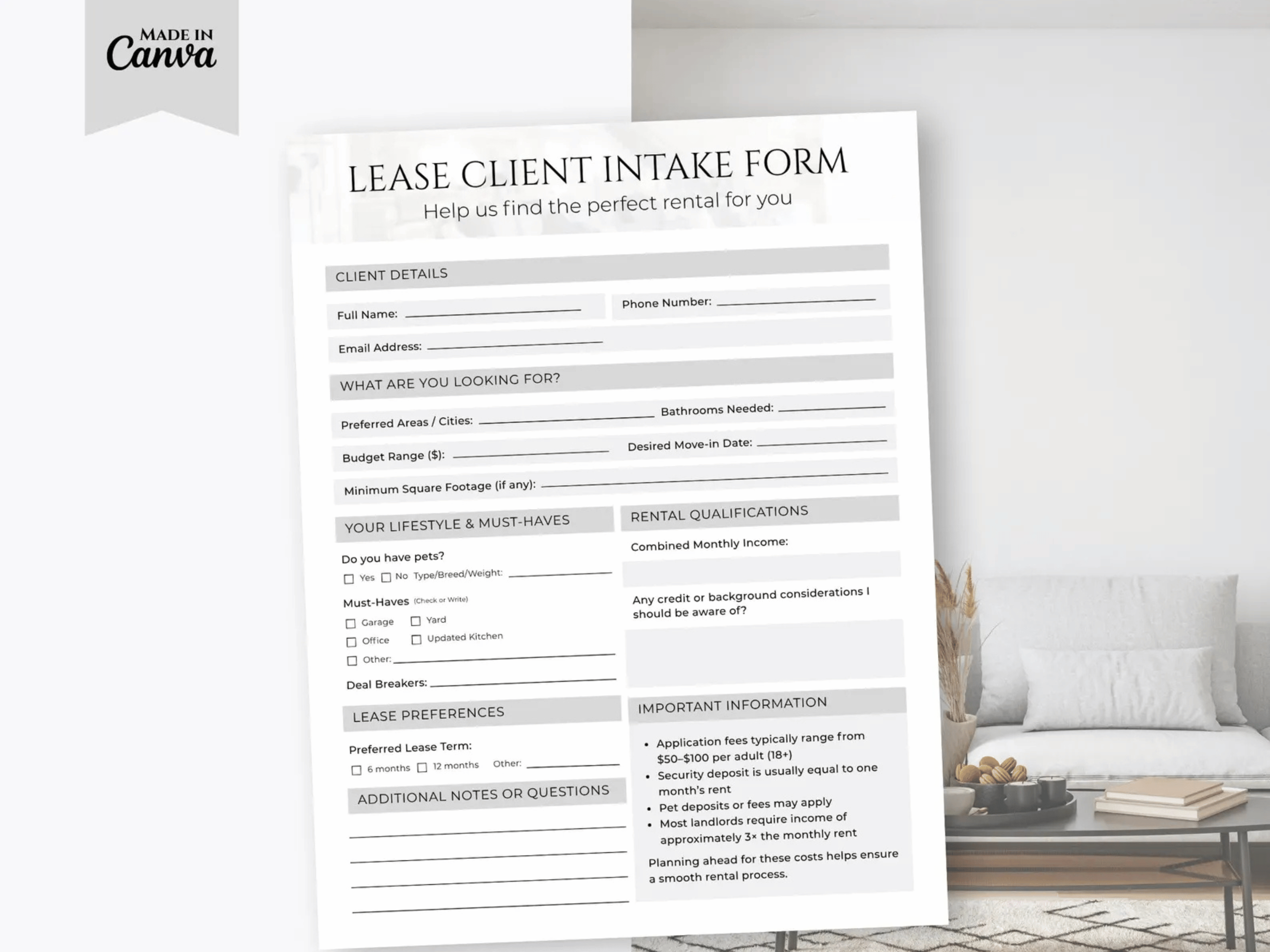 Lease Client Intake Form
