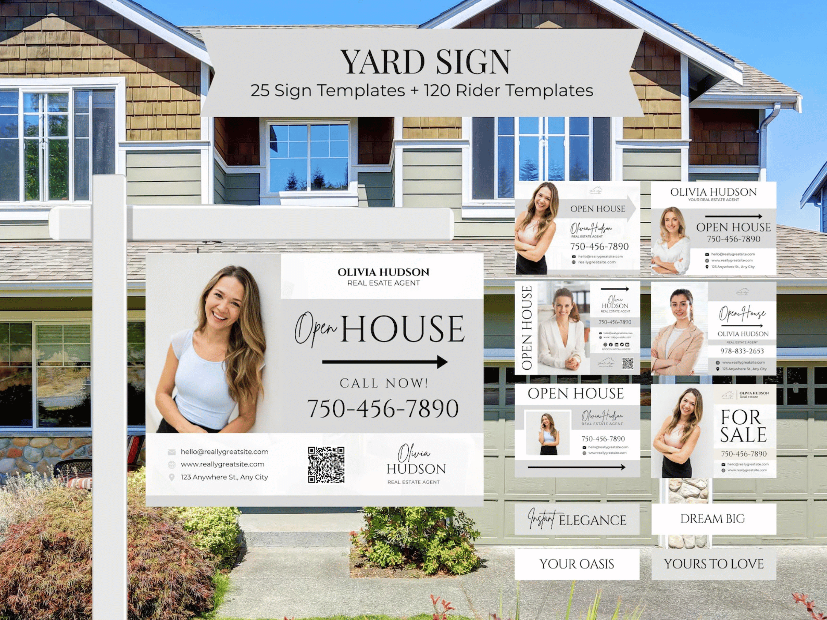 25 Open House Landscape Yard Signs + 120 Sign Riders Gray and White