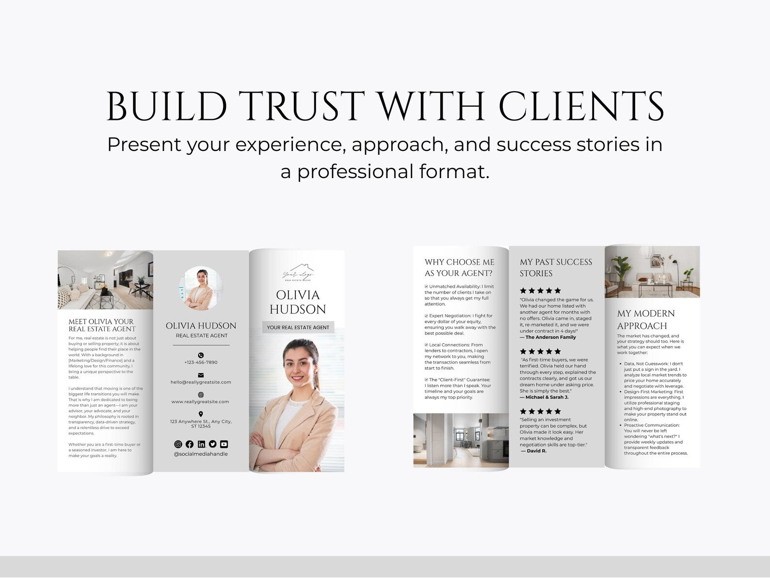 Real Estate Introduction Trifold Brochure | Agent Double-Sided Tri-Fold Brochure | Modern Real Estate Marketing Brochure | Canva Template