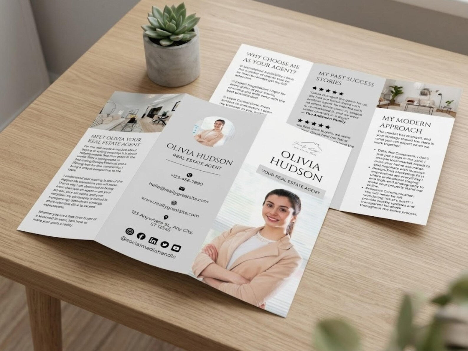Real Estate Introduction Trifold Brochure | Agent Double-Sided Tri-Fold Brochure | Modern Real Estate Marketing Brochure | Canva Template