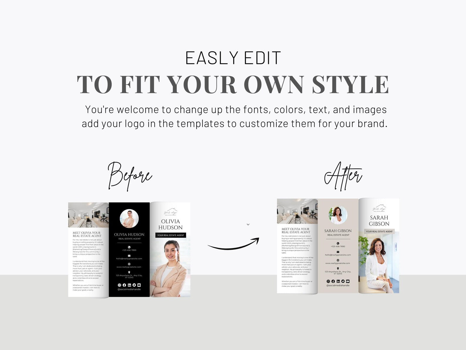 Real Estate Agent Trifold Brochure | Black and White Marketing Template (Canva Download)