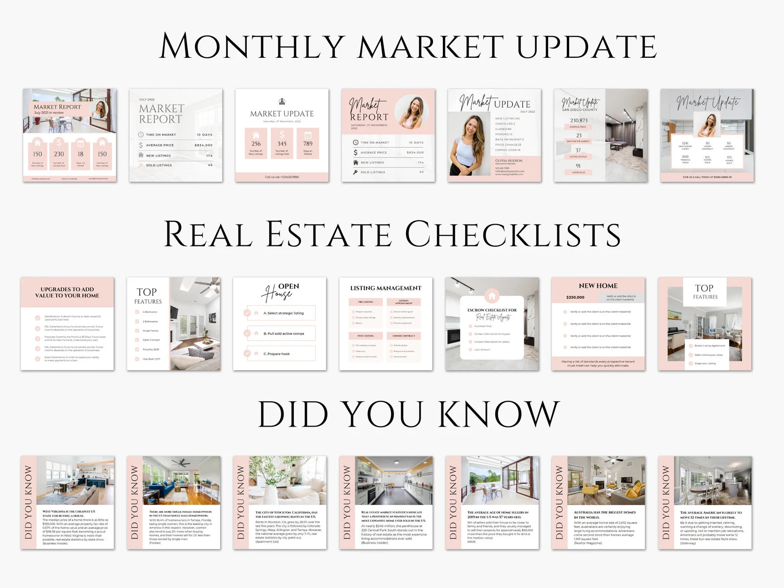 Pink Real Estate Instagram Posts Templates Bundle