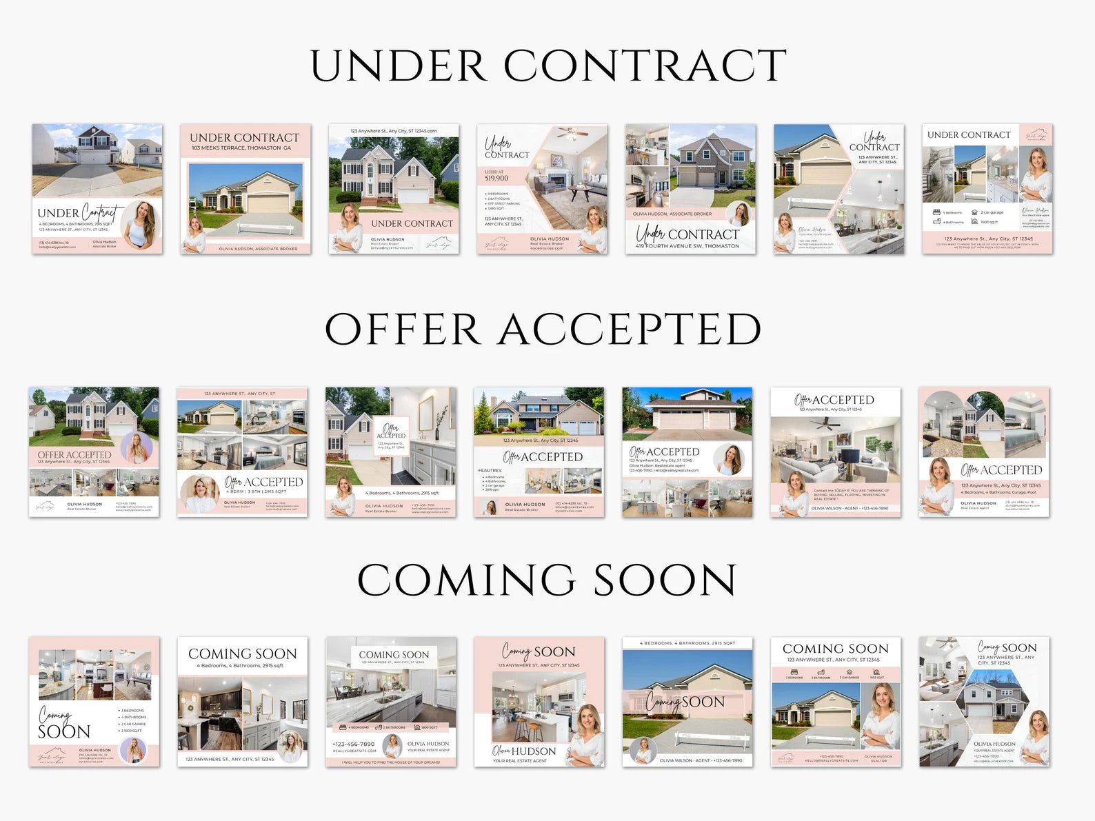 Pink Real Estate Instagram Posts Templates Bundle