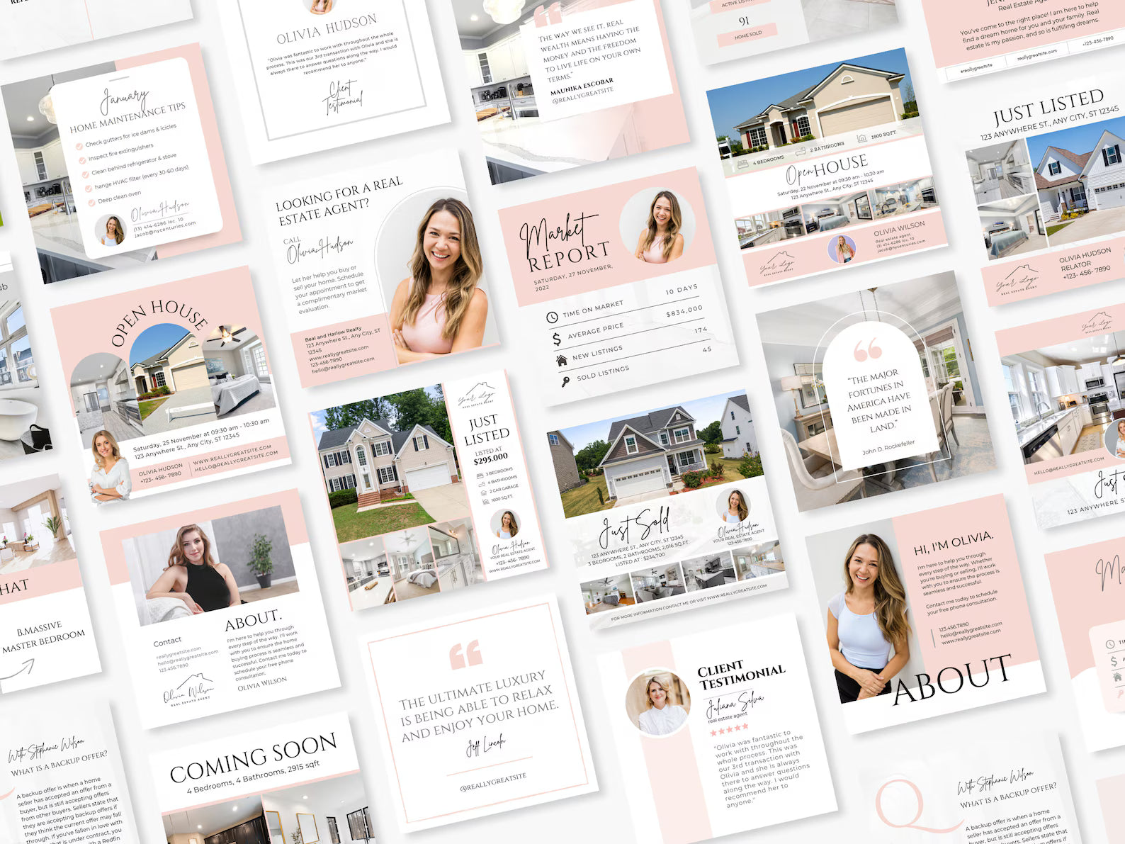 Real Estate Instagram Posts Bundle Pink And White