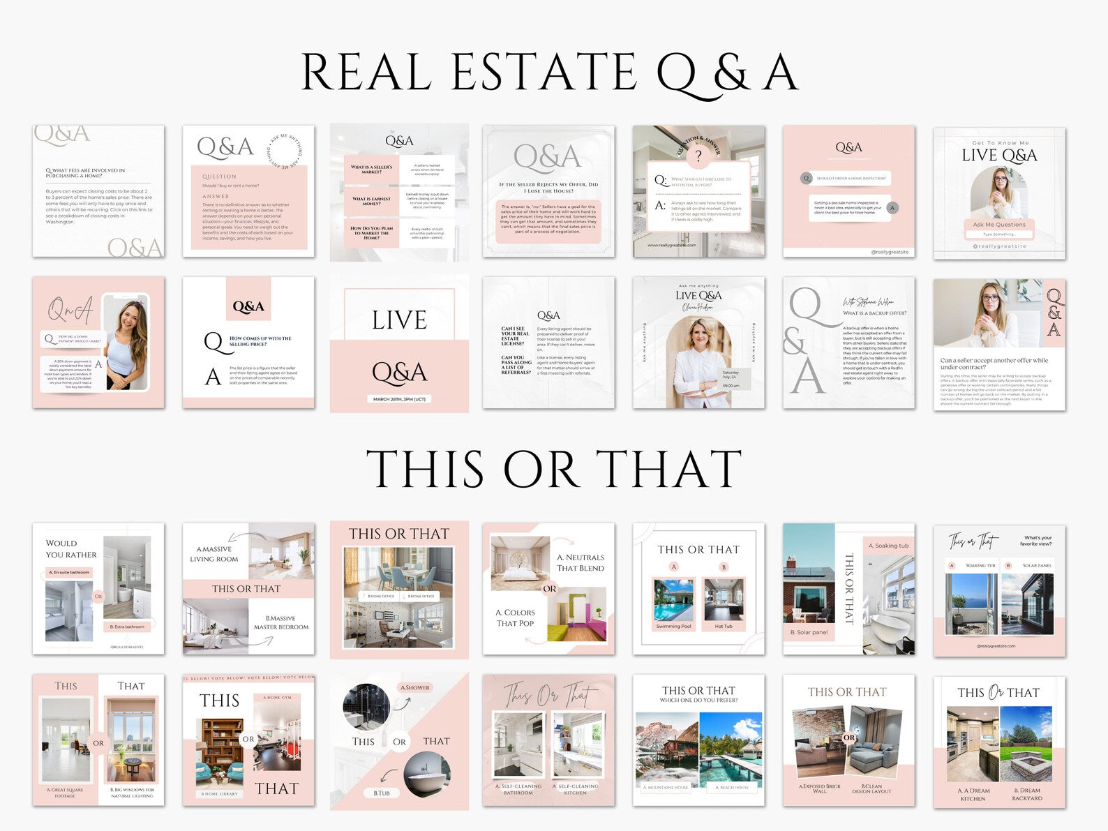 Real Estate Instagram Posts Bundle Pink And White