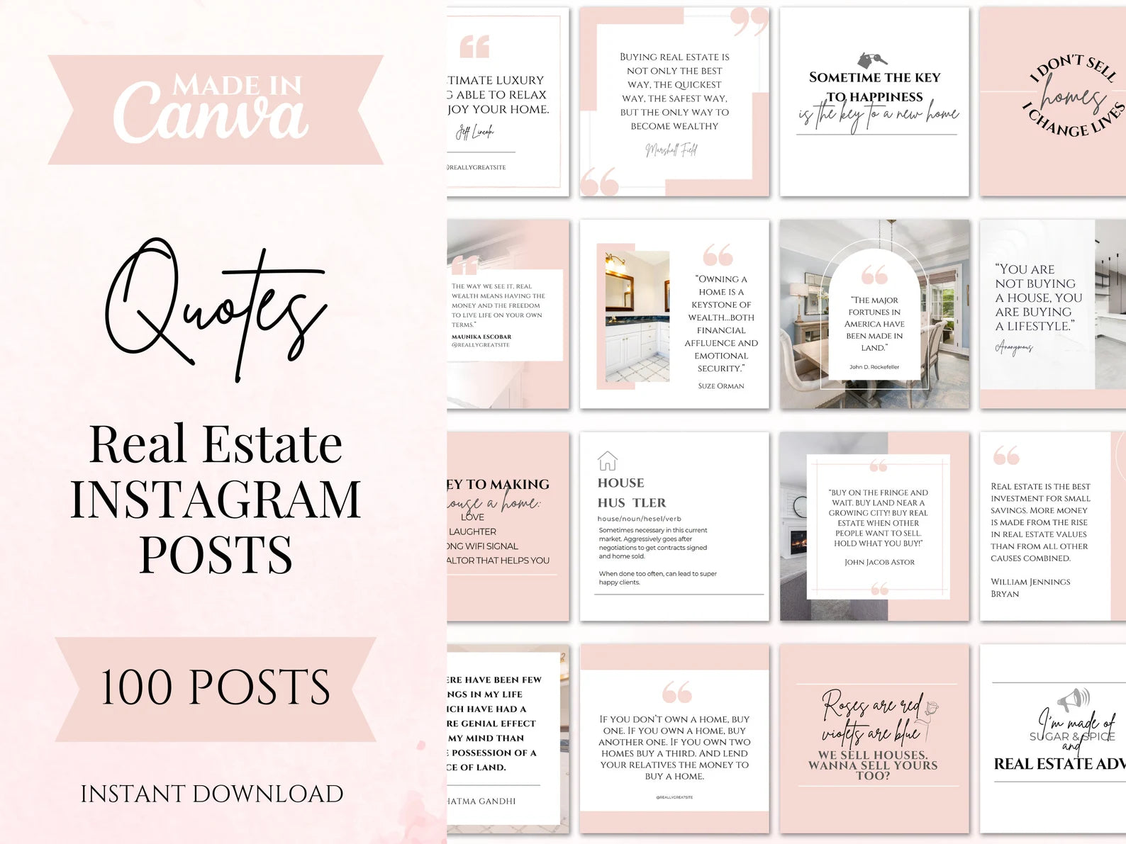 Pink Real Estate Quotes Instagram Posts Templates