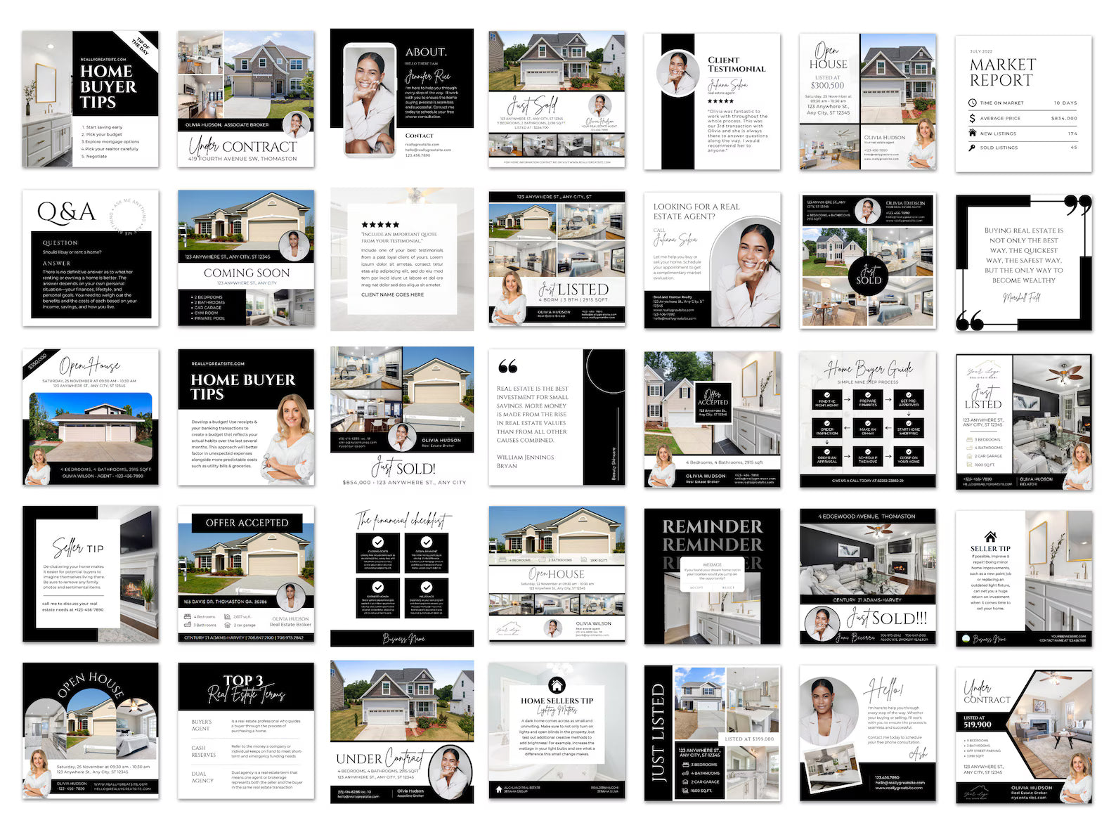 Realtor Instagram Posts Bundle Black and White