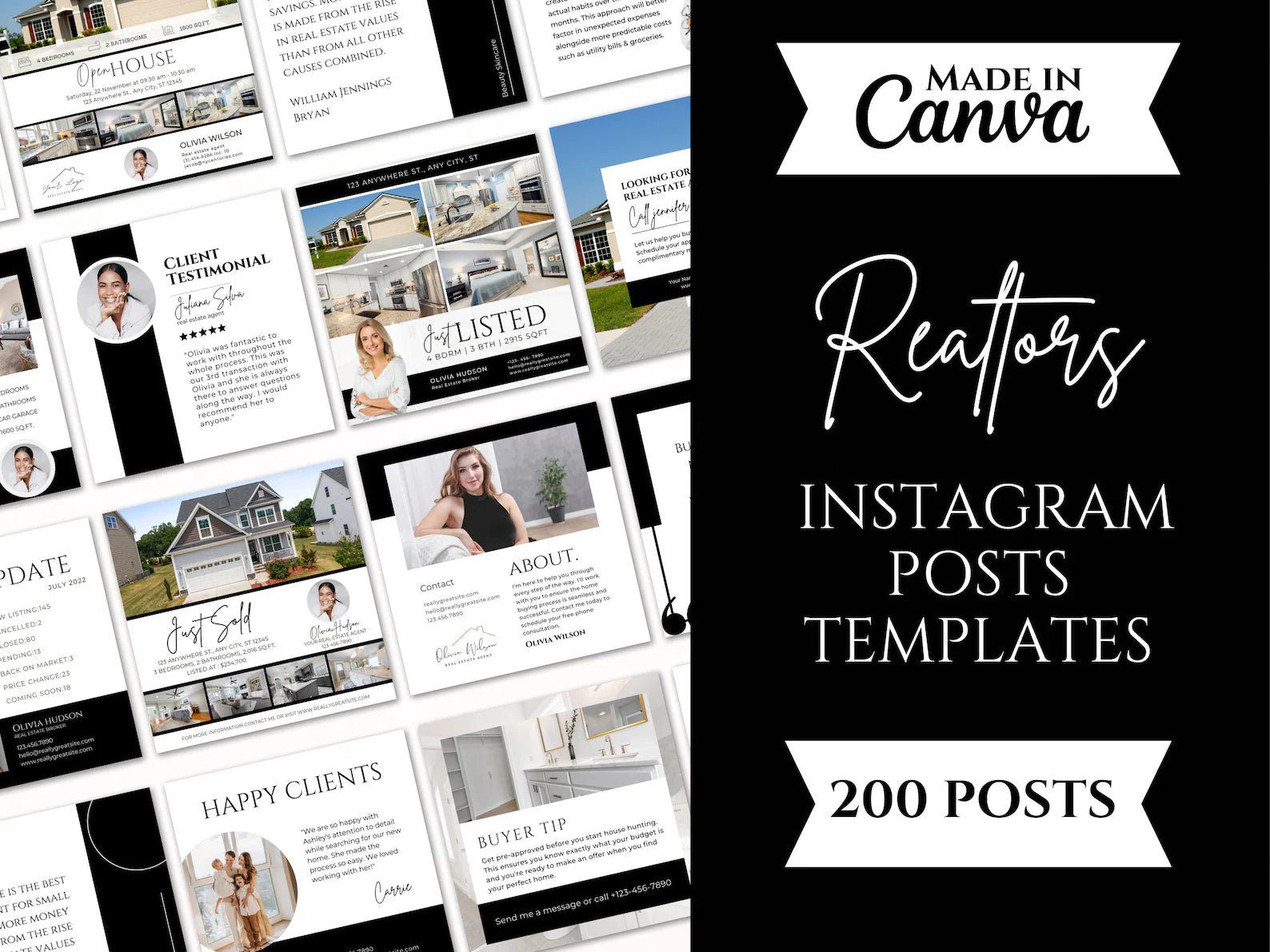 Realtor Instagram Posts Bundle Black and White