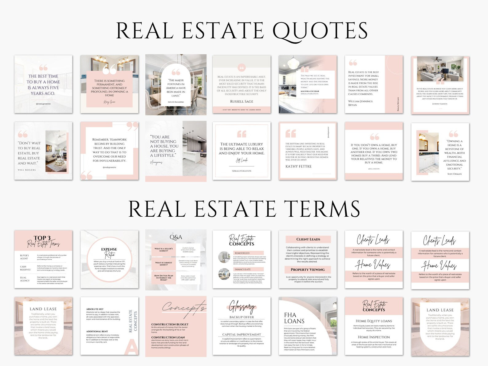 Real Estate Instagram Posts Bundle Pink And White