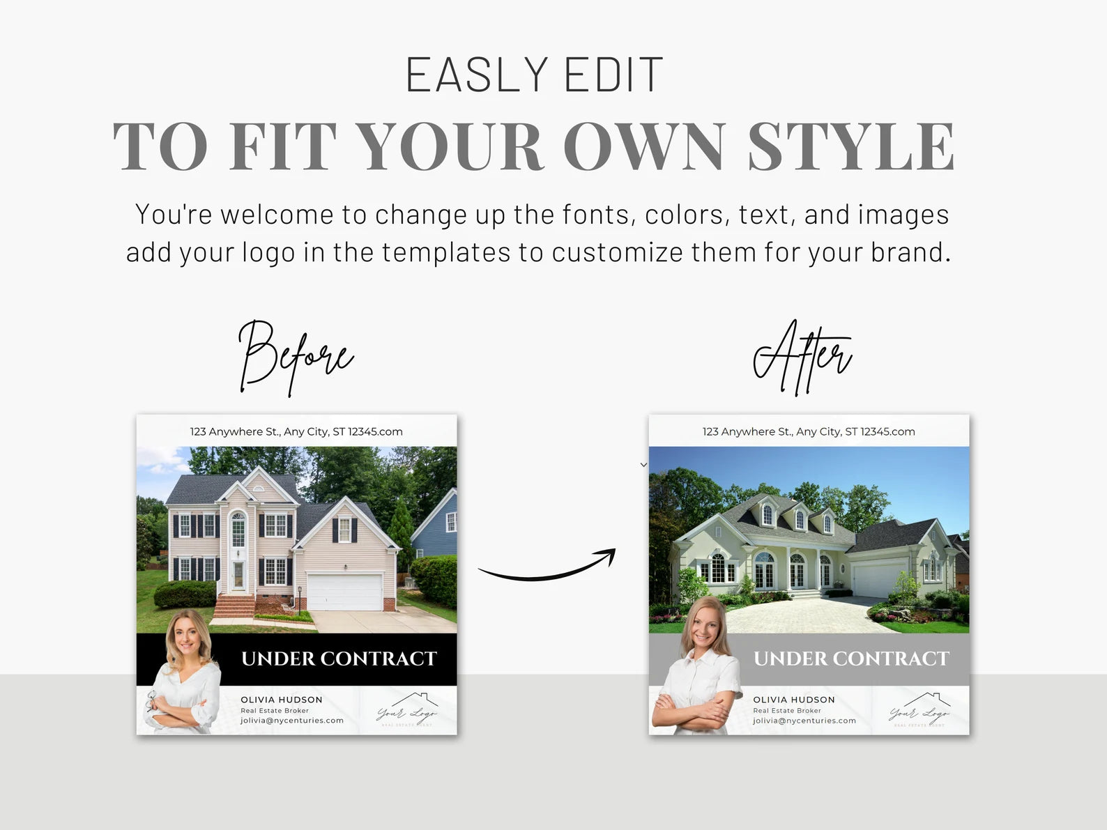 Set of 20 Under Contract Social media Posts Templates Black & White