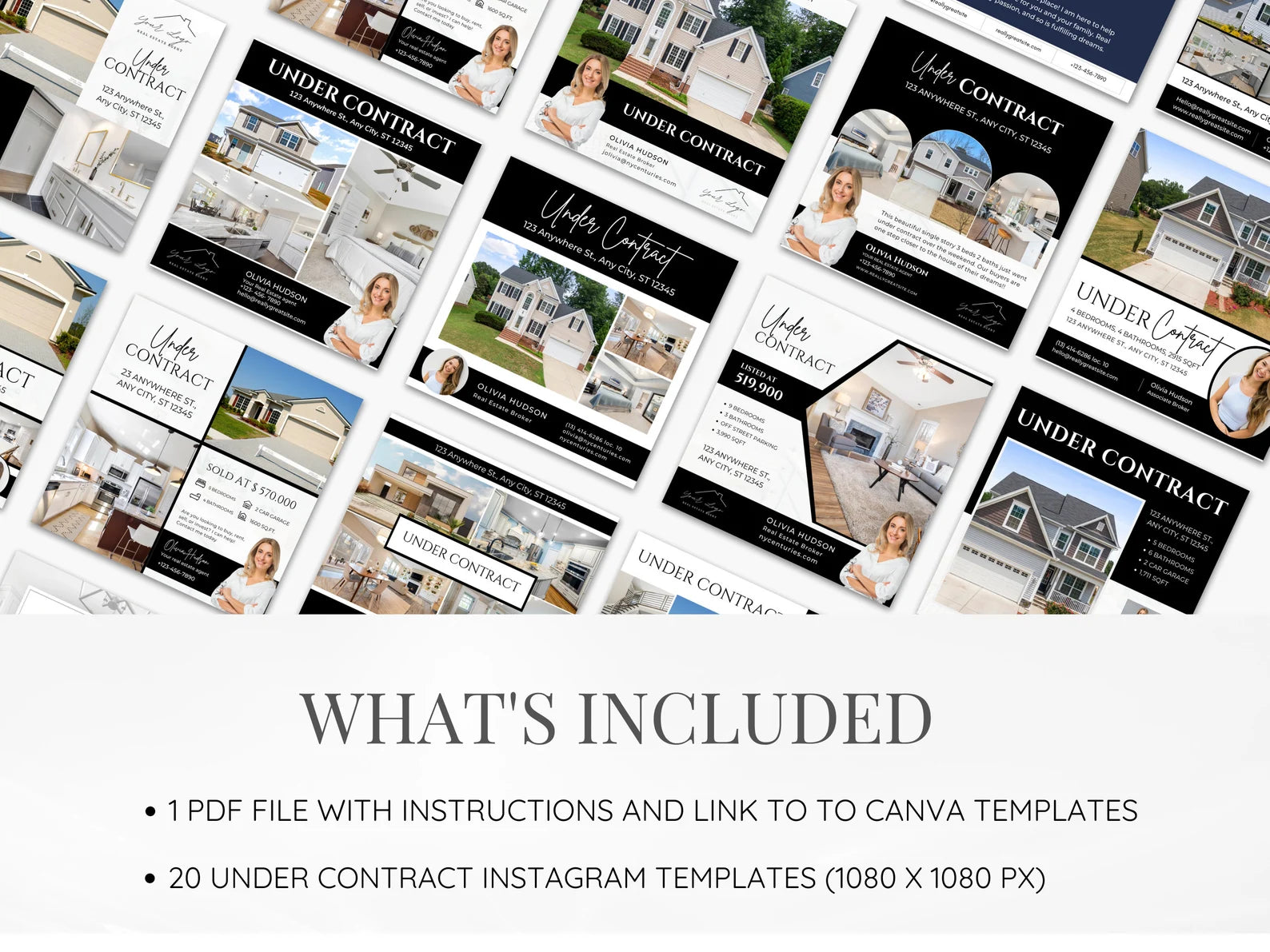 Set of 20 Under Contract Social media Posts Templates Black & White