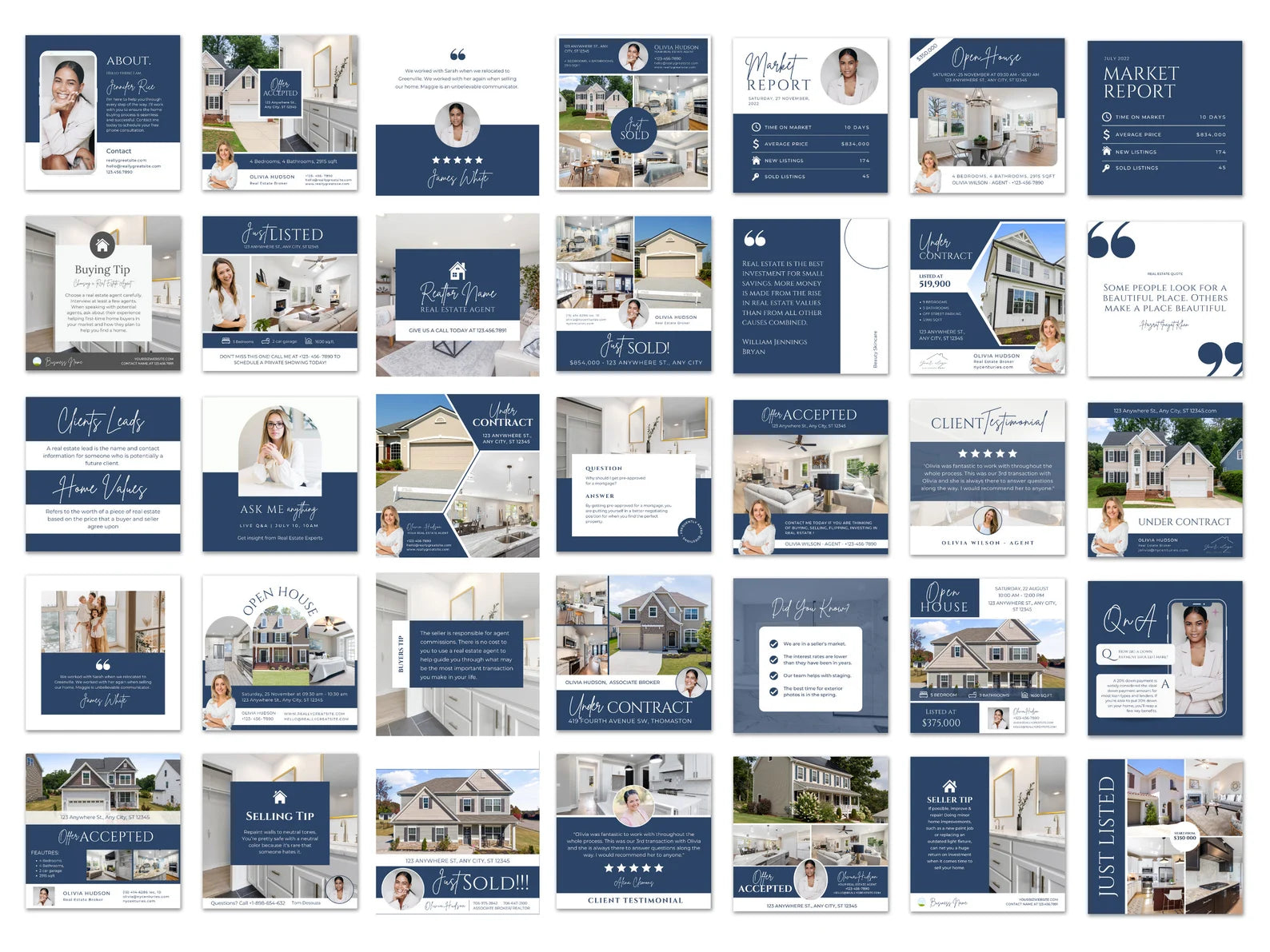 Realtor Instagram Posts Bundle Blue and White