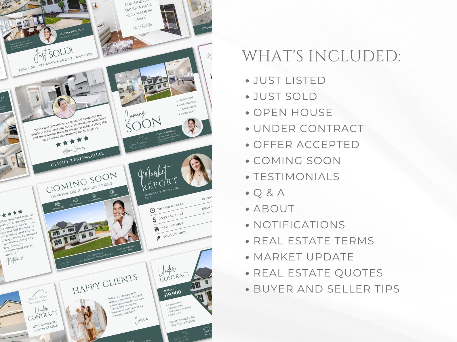 Real Estate Instagram Post Templates Green And White