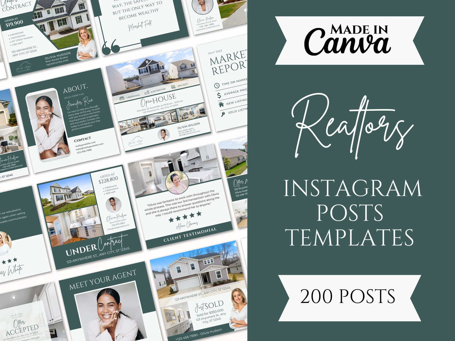 Real Estate Instagram Post Templates Green And White