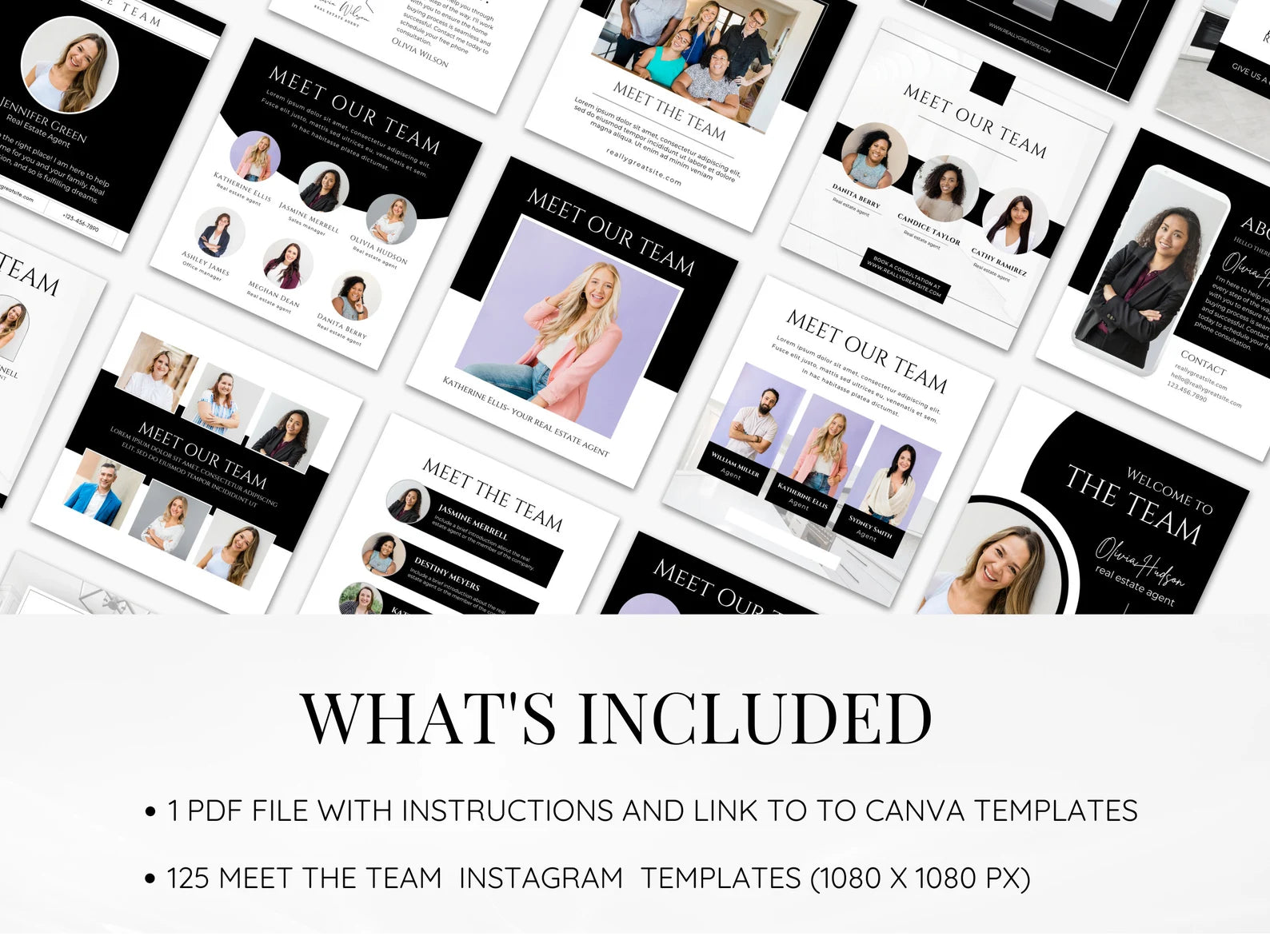 Set of 125 Meet the Team Social Media Posts Black & White Templates