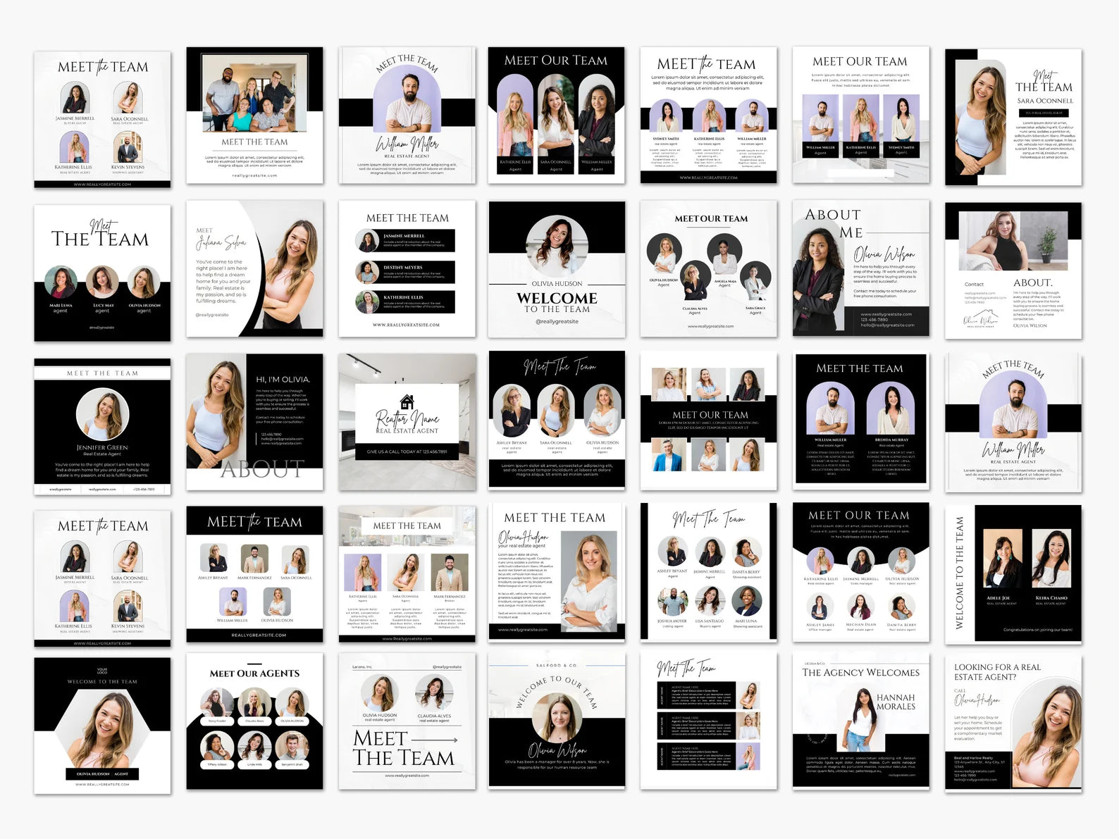 Set of 125 Meet the Team Social Media Posts Black & White Templates