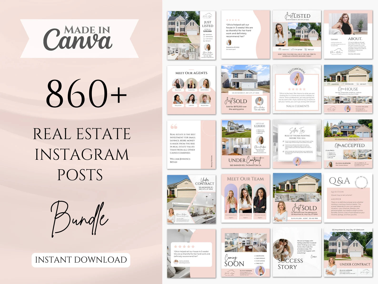 Pink Real Estate Instagram Posts Templates Bundle