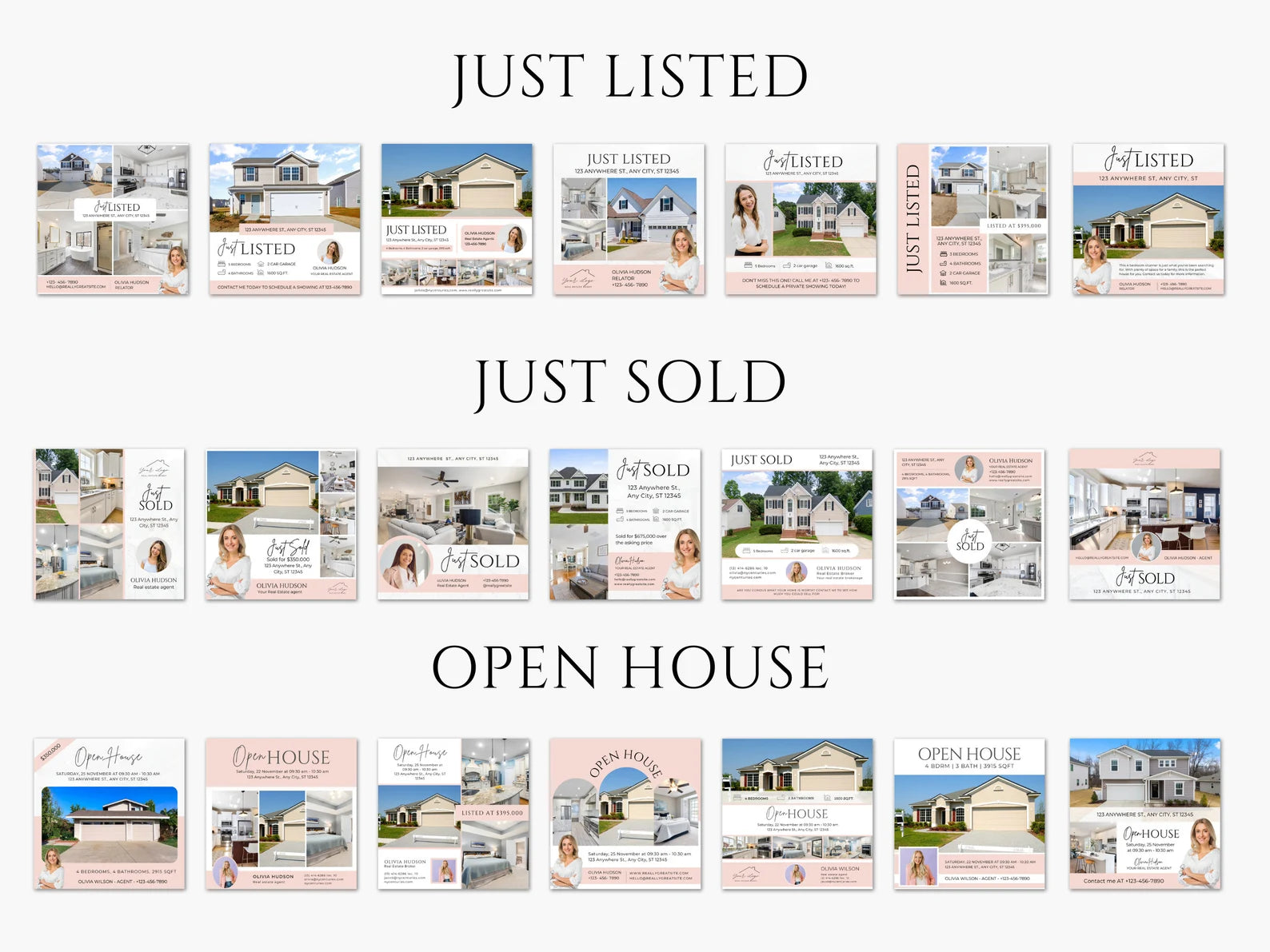 Pink Real Estate Instagram Posts Templates Bundle