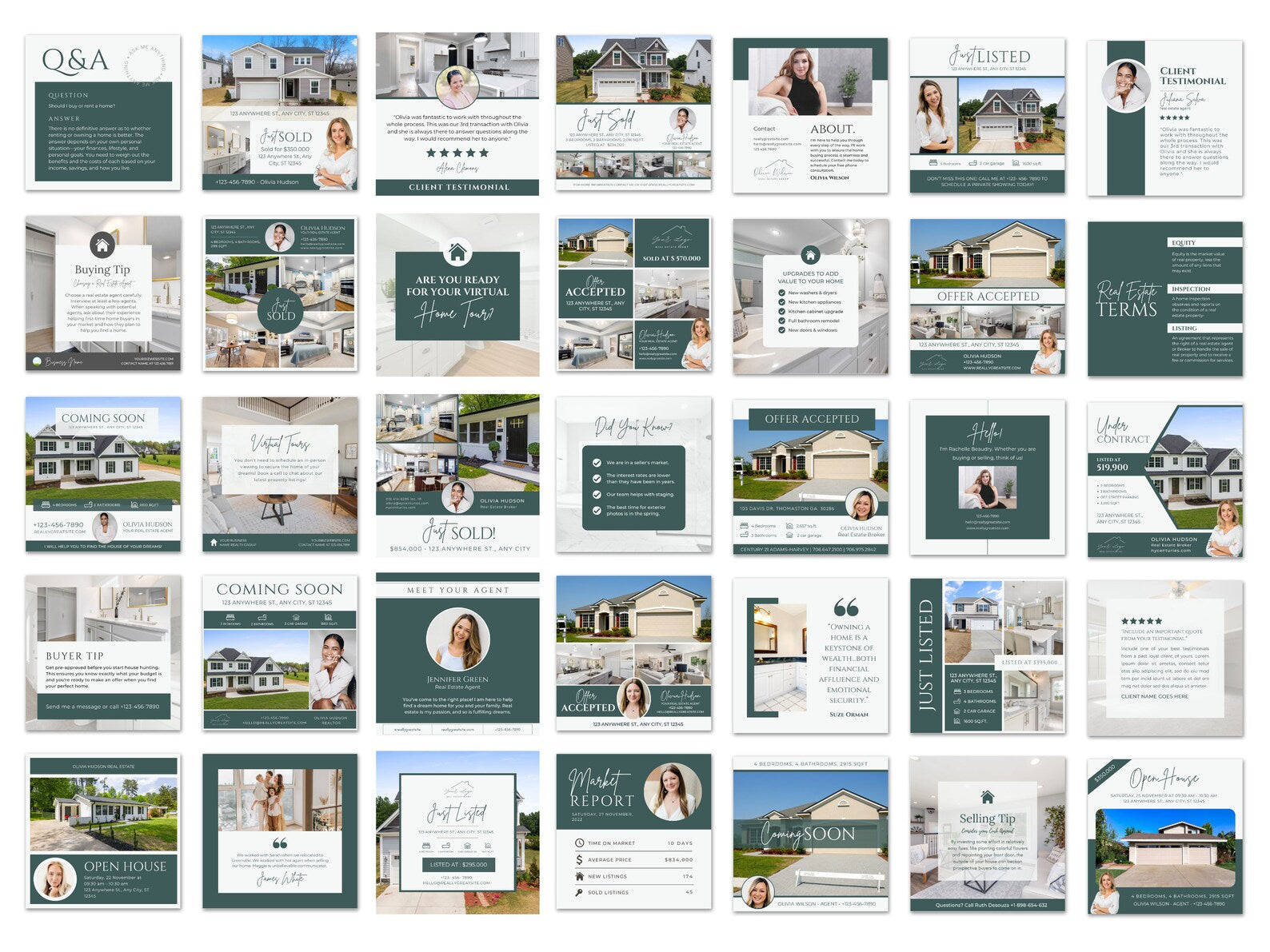 Real Estate Instagram Post Templates Green And White