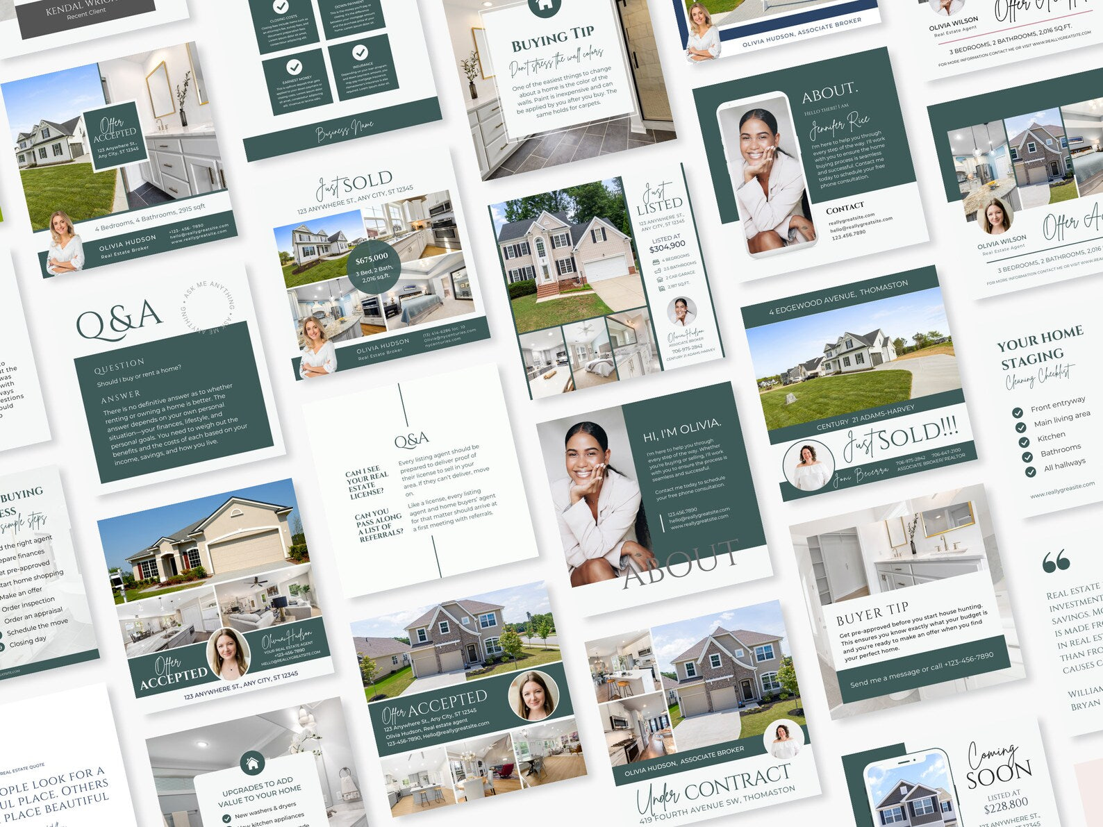Real Estate Instagram Post Templates Green And White
