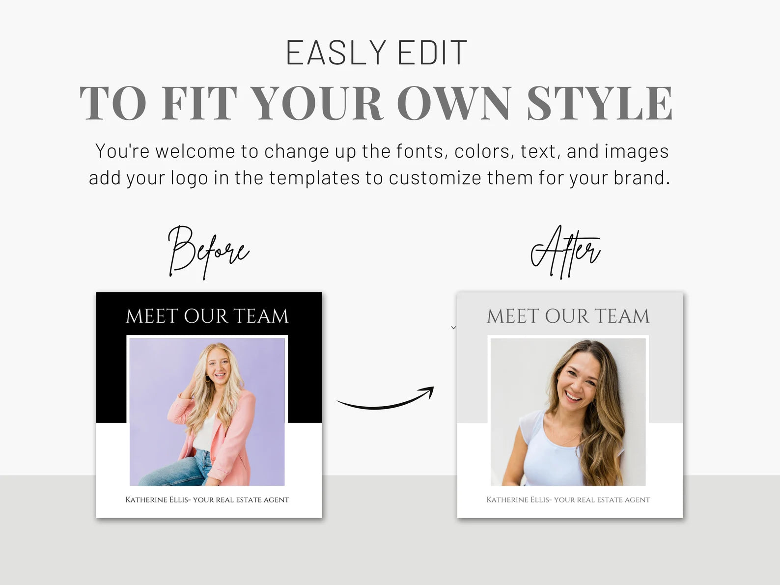 Set of 125 Meet the Team Social Media Posts Black & White Templates