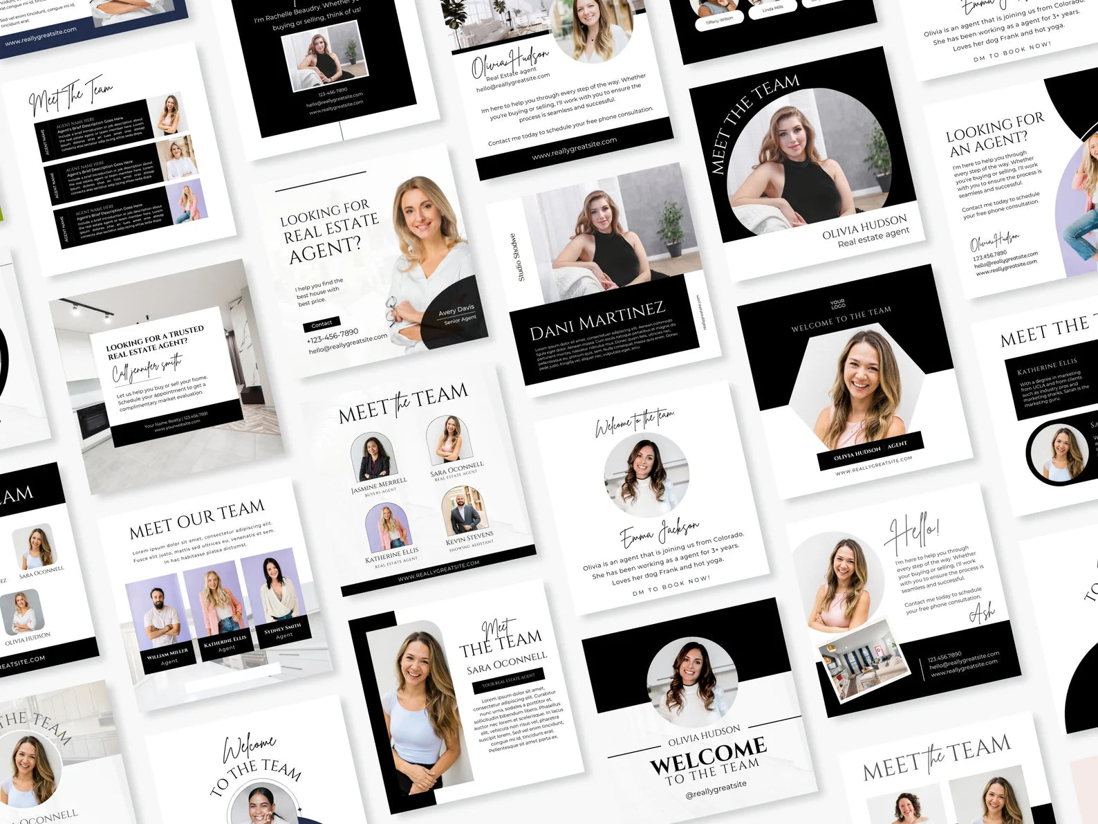 Set of 125 Meet the Team Social Media Posts Black & White Templates