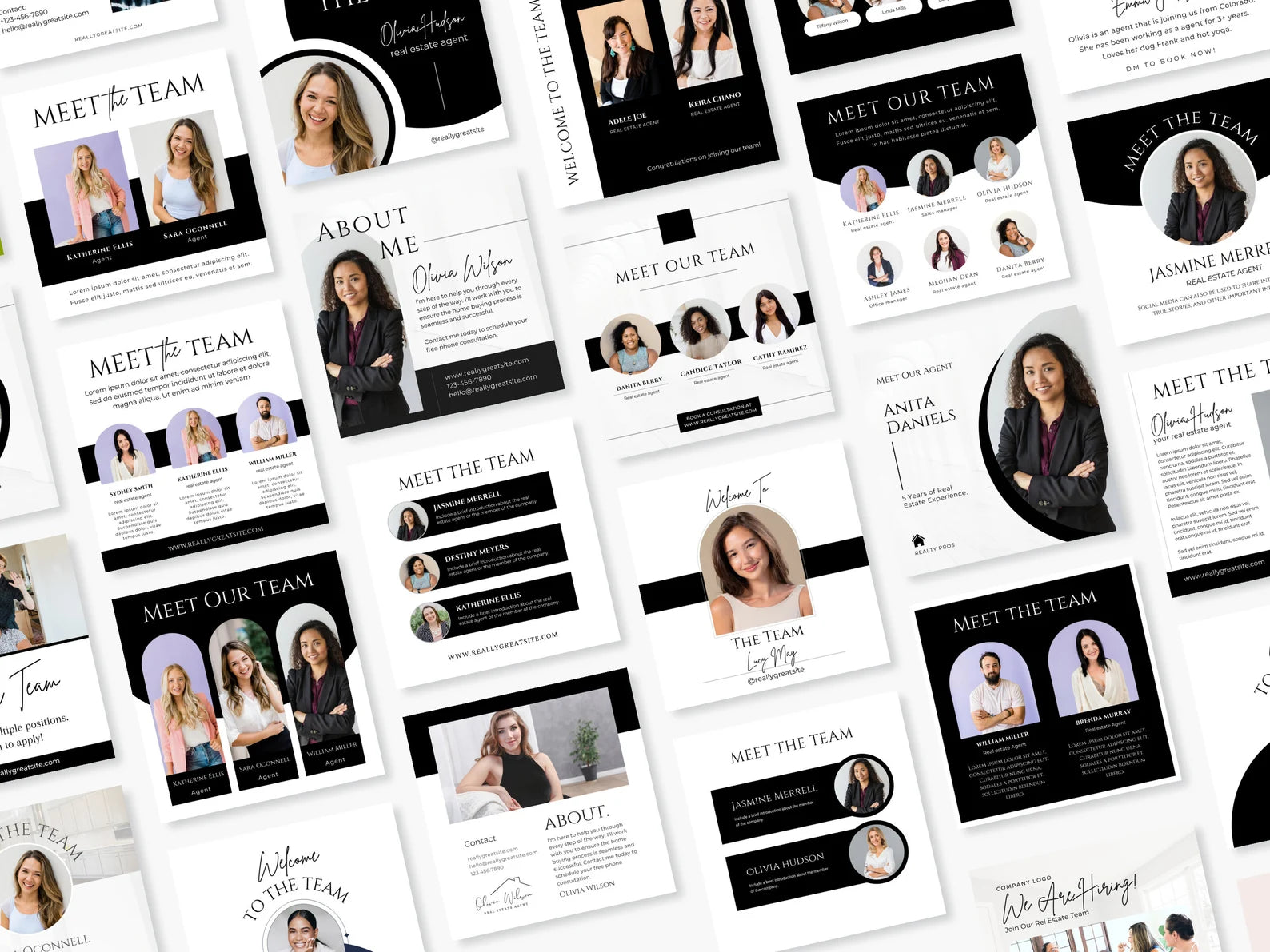 Set of 125 Meet the Team Social Media Posts Black & White Templates