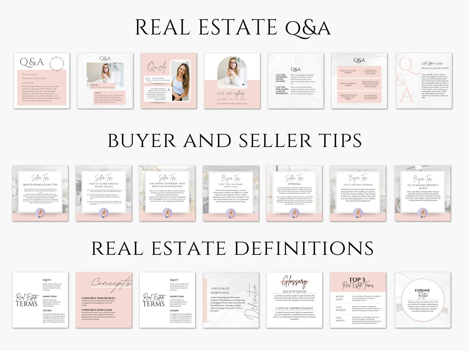 Pink Real Estate Instagram Posts Templates Bundle