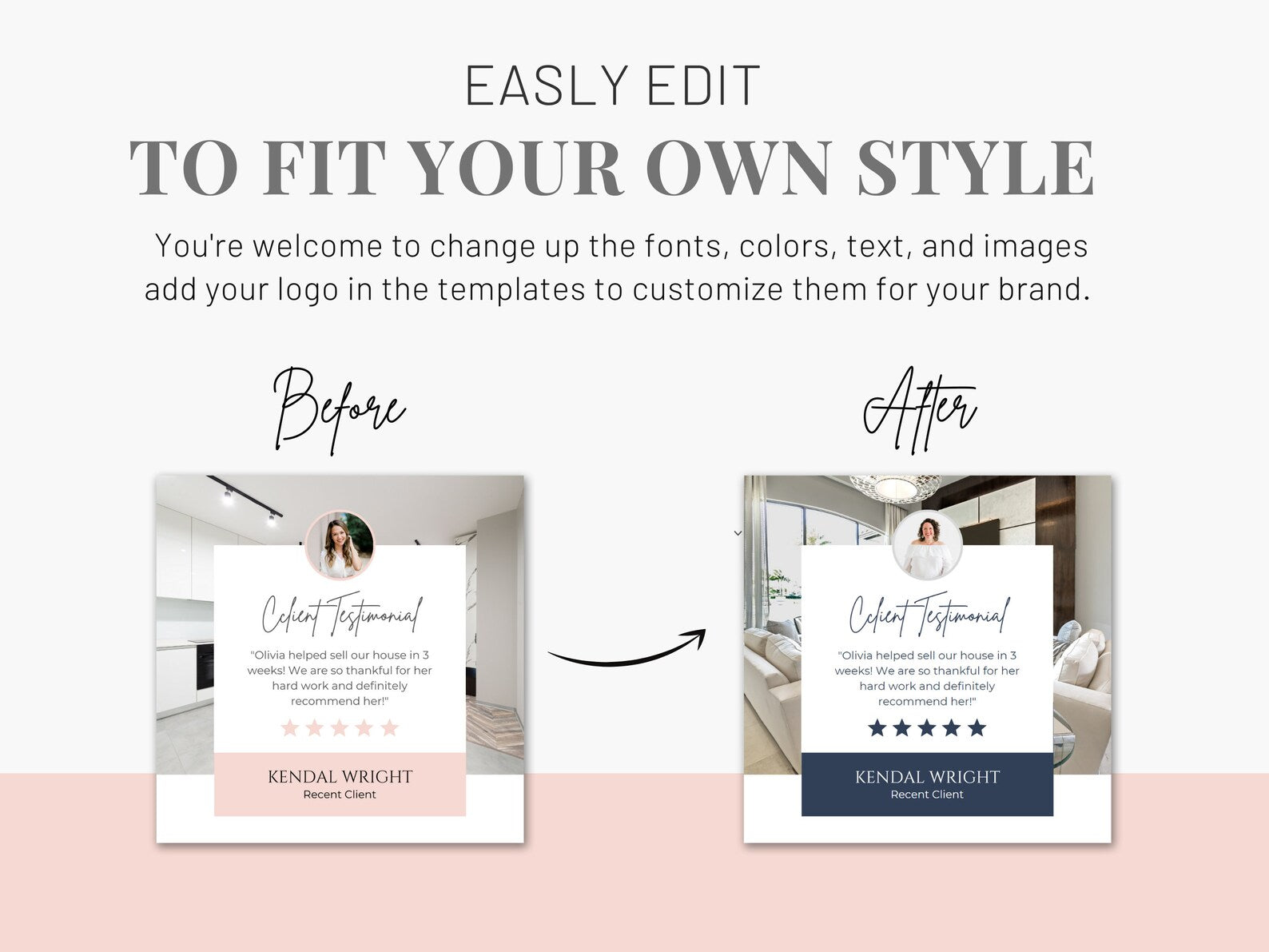 Real Estate Client Testimonial Instagram Posts Pink and White Templates