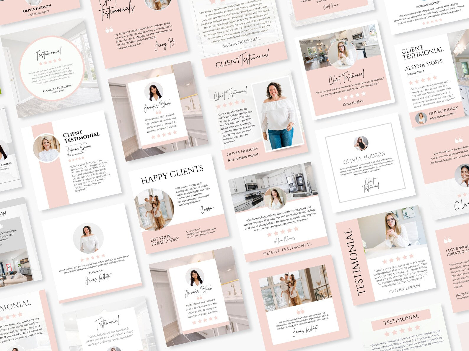 Real Estate Client Testimonial Instagram Posts Pink and White Templates