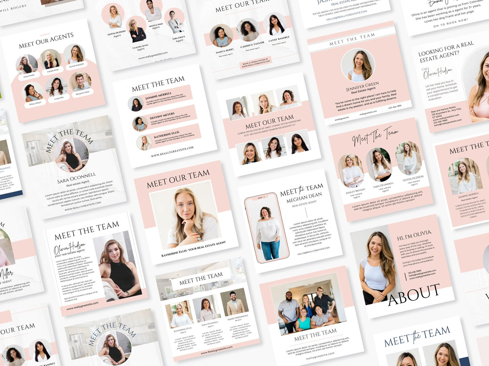 Set of 65 Pink Real Estate Meet the Team Social Media Posts Templates