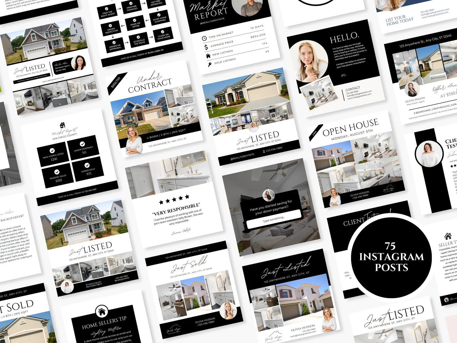 Real Estate Instagram Kit Realtor Posts, Stories & Highlights Black and White