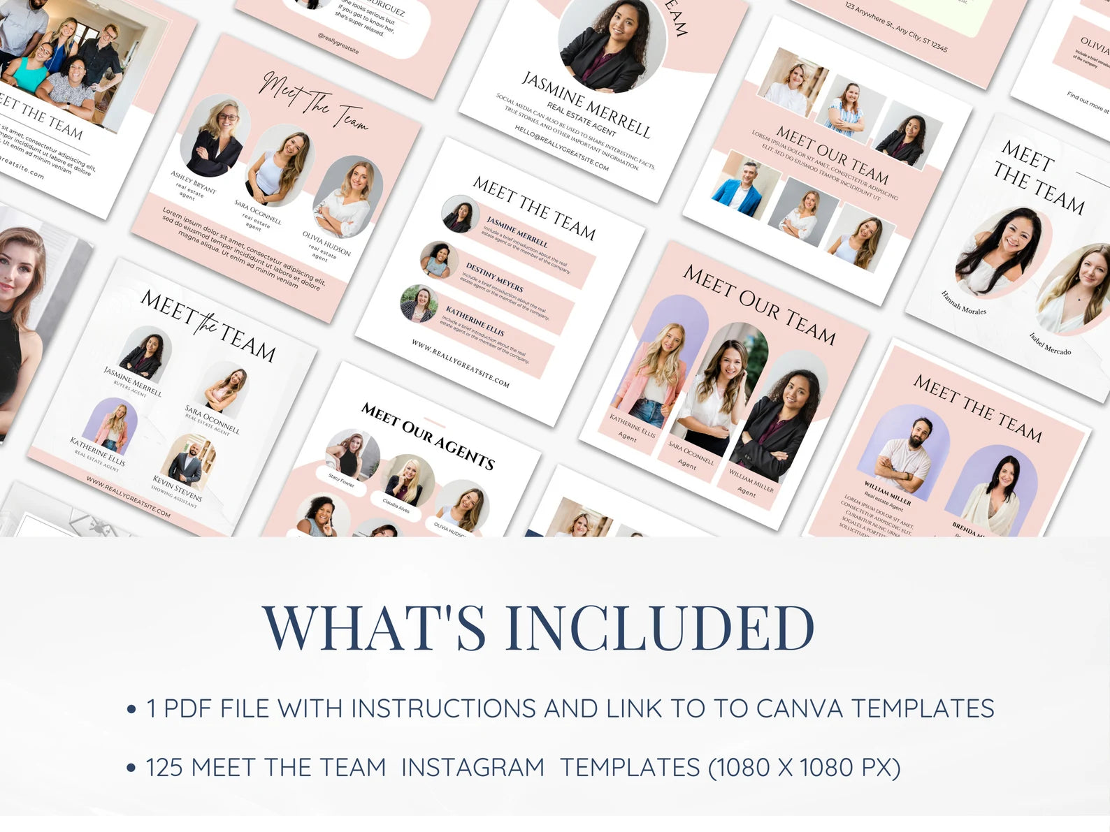Set of 125 Pink Meet the team Social Media Posts Templates