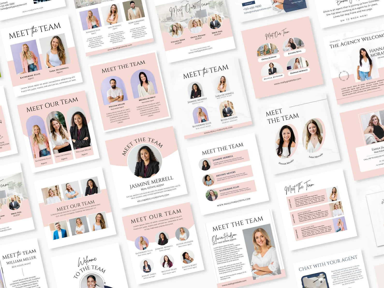 Set of 125 Pink Meet the team Social Media Posts Templates