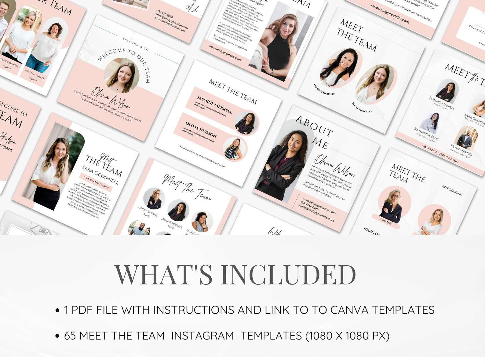 Set of 65 Pink Real Estate Meet the Team Social Media Posts Templates