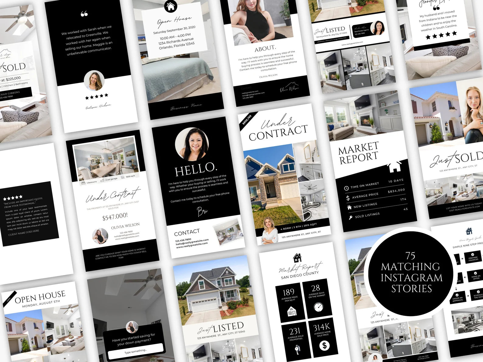 Real Estate Instagram Kit Realtor Posts, Stories & Highlights Black and White