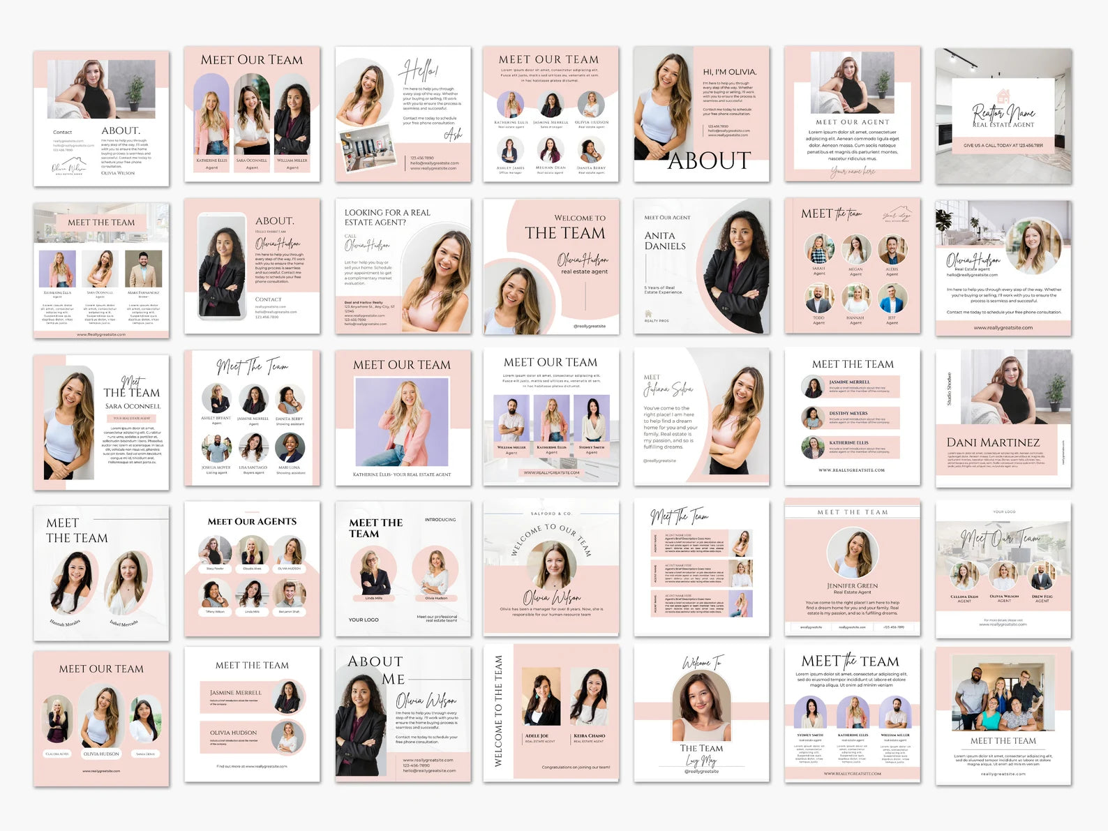 Set of 125 Pink Meet the team Social Media Posts Templates