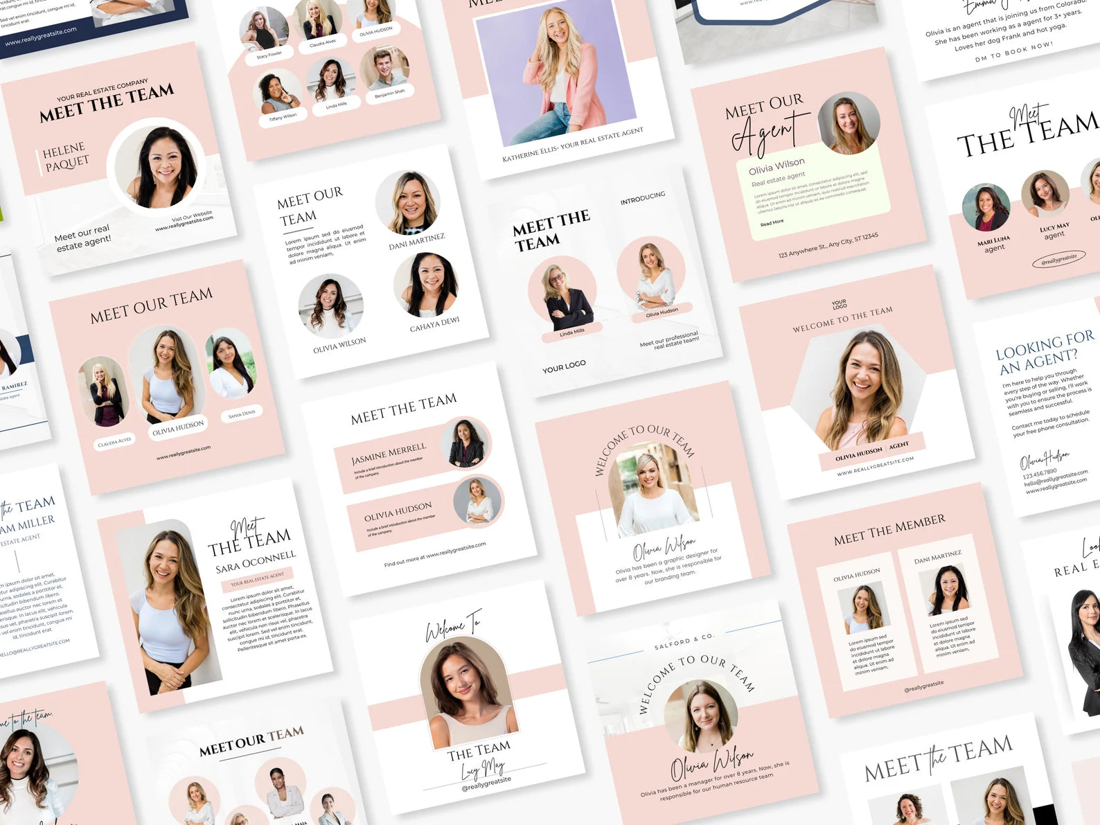 Set of 125 Pink Meet the team Social Media Posts Templates