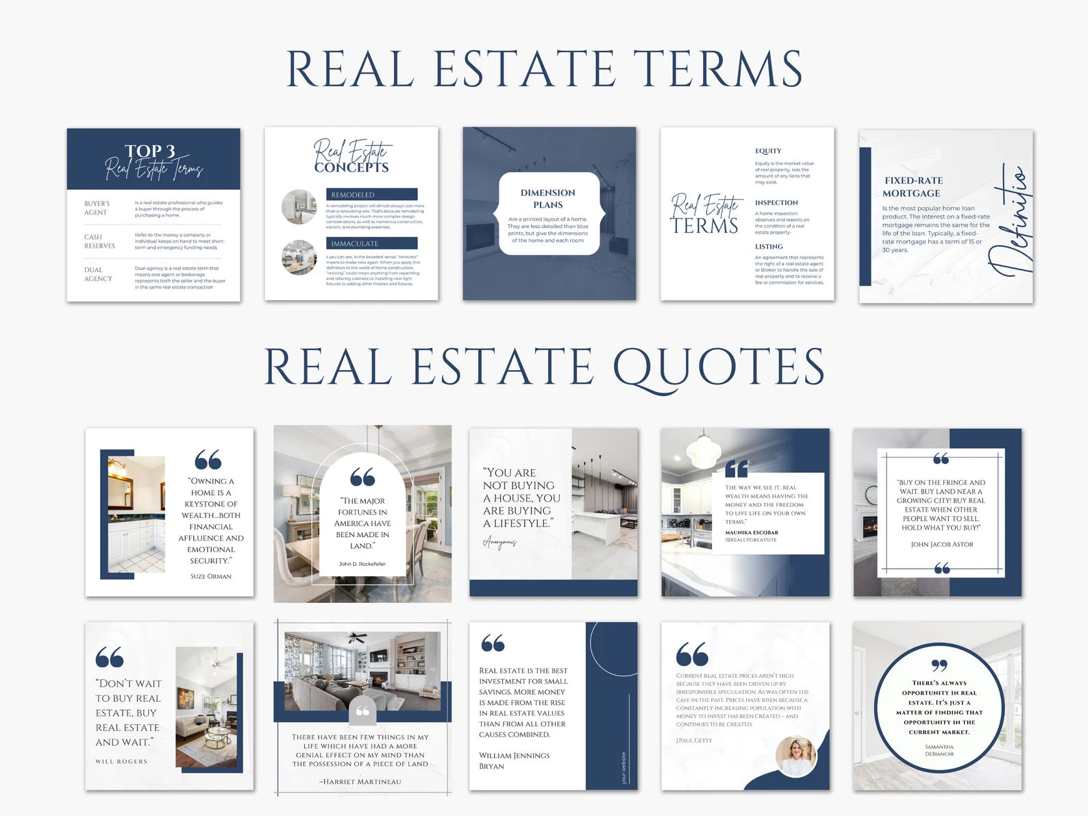 Real Estate Instagram Posts Bundle Blue And White