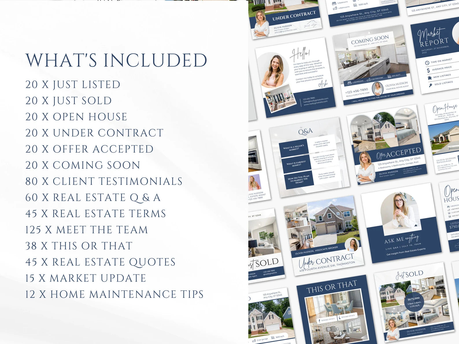 Real Estate Instagram Posts Bundle Blue And White