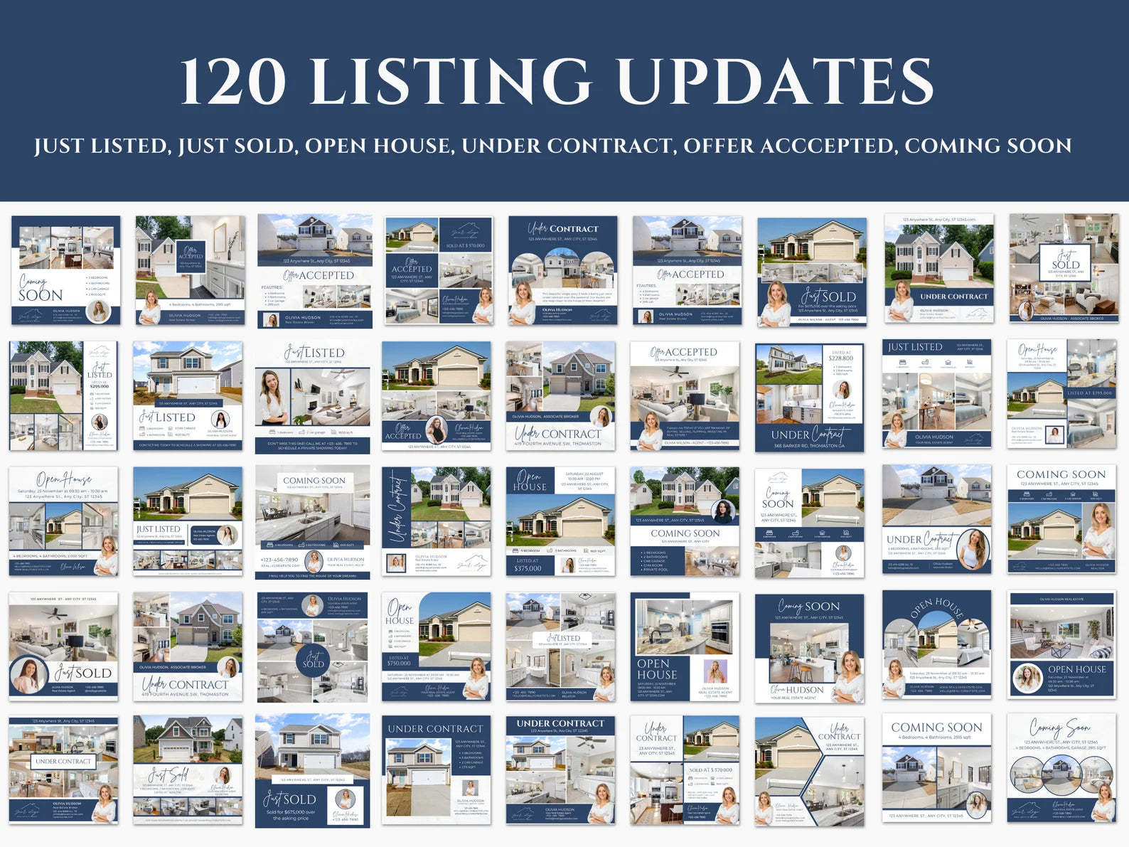 Real Estate Instagram Posts Bundle Blue And White