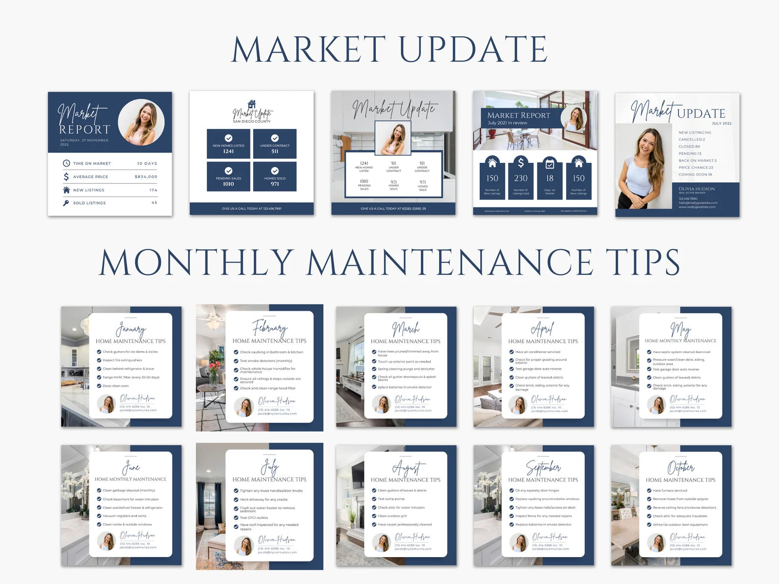 Real Estate Instagram Posts Bundle Blue And White