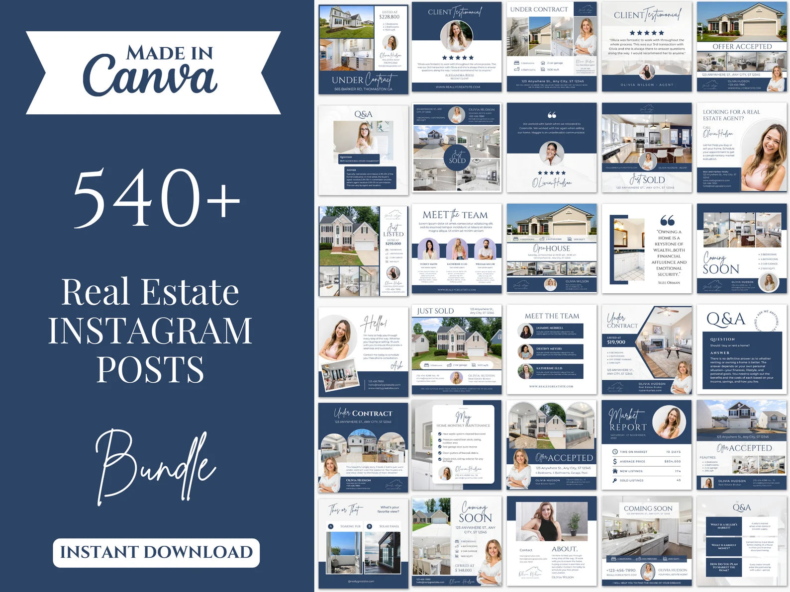 Real Estate Instagram Posts Bundle Blue And White
