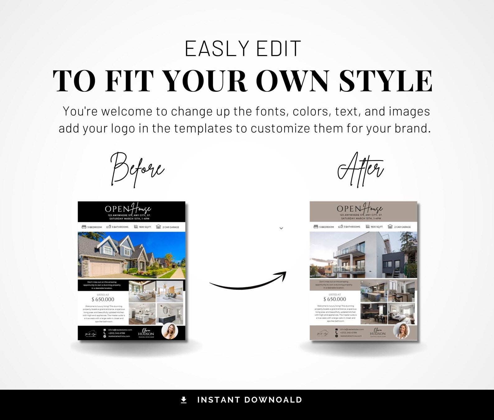 Real Estate Flyer Bundle | Open House, Just Listed, Just Sold & Coming Soon Black & White