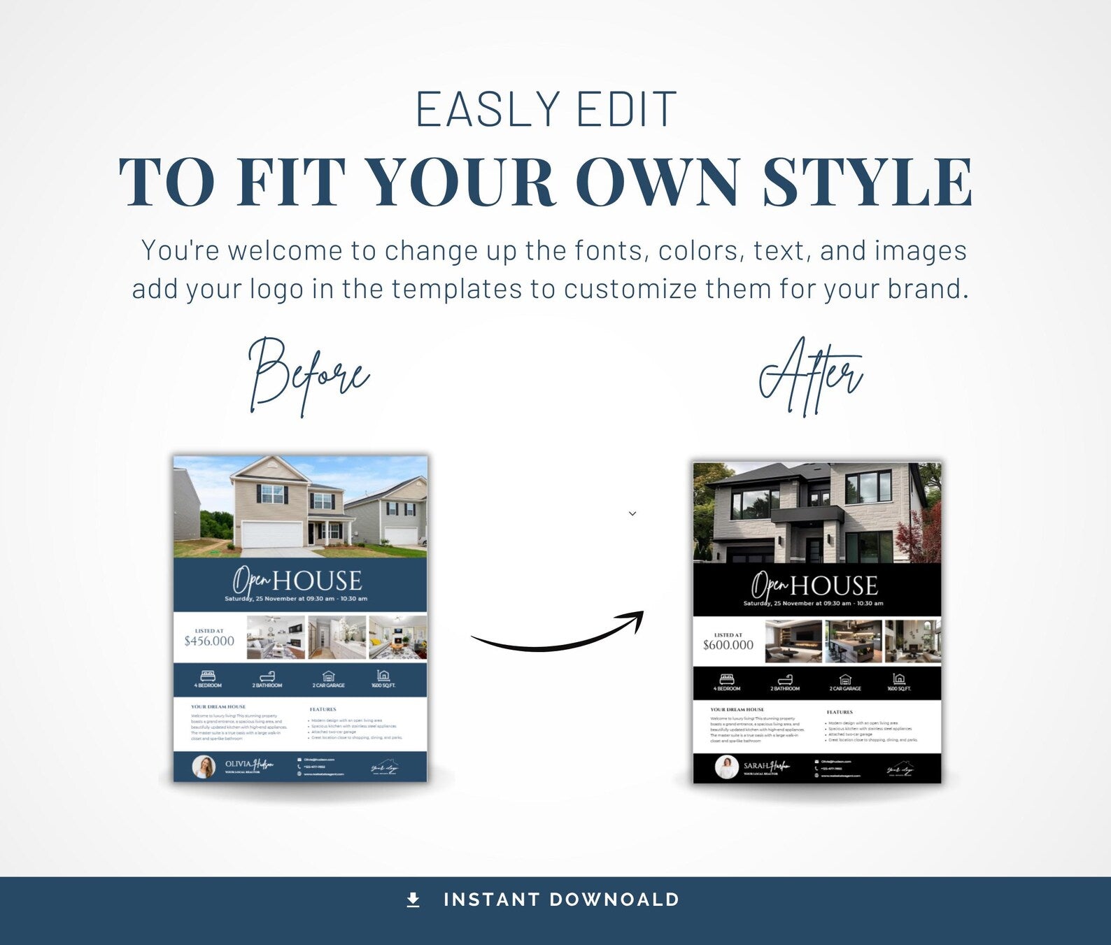 Real Estate Flyer Bundle | Open House, Just Listed, Just Sold & Coming Soon Blue & White