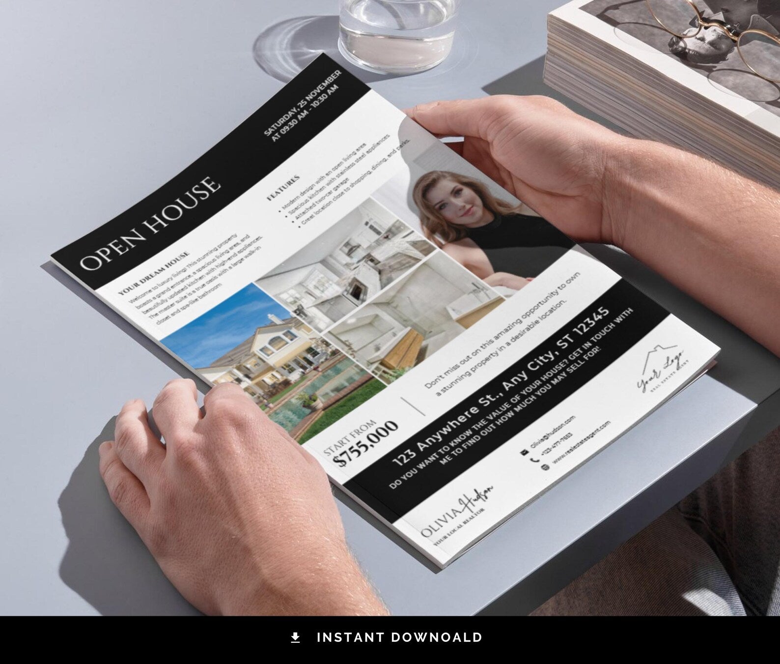 Real Estate Flyer Bundle | Open House, Just Listed, Just Sold & Coming Soon Black & White