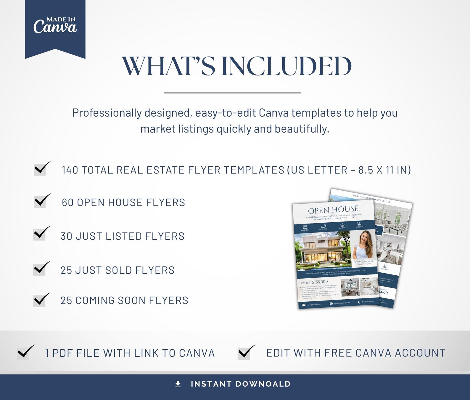 Real Estate Flyer Bundle | Open House, Just Listed, Just Sold & Coming Soon Blue & White